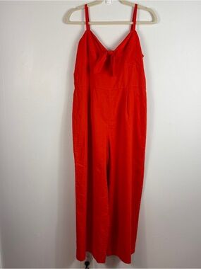 J.Crew Jumpsuit Womens 8 Orange Linen Cotton Blend Wide Leg Spaghetti Strap